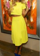 Rosewe Yellow Round Neck Crop Top And Pleated Skirt
