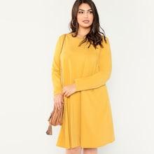 Shein Plus Round Neck Solid Swing Dress