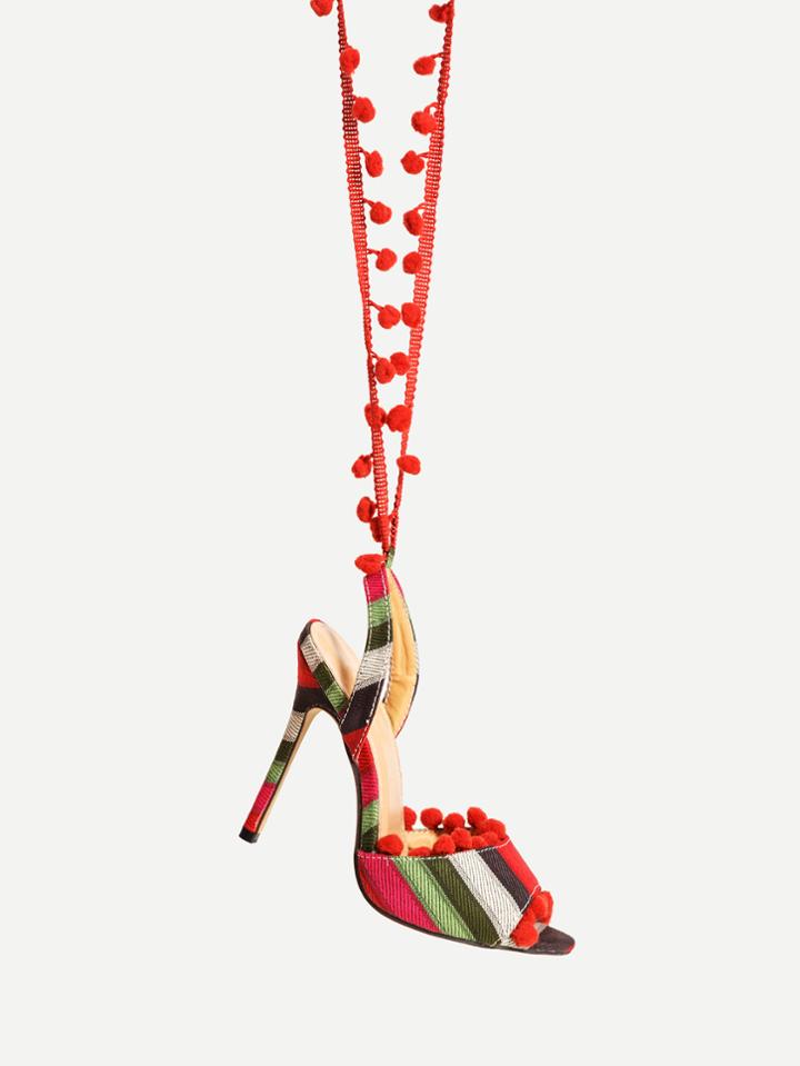 Shein Pom Pom Embellished Striped Heeled Sandals