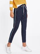 Shein Side Striped Drawstring Detail Jeans
