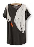 Rosewe Hot Sale Round Neck Swan Print Tees For Lady