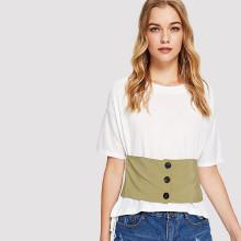 Shein Contrast Panel Single Breasted Tee