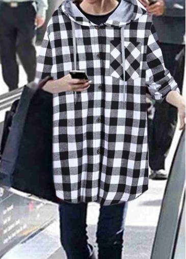 Rosewe Hooded Collar Plaid Print Plus Size Sweats