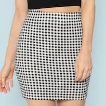 Shein Elastic Waist Plaid Bodycon Skirt