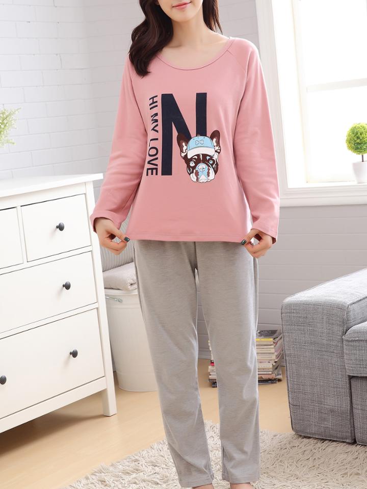 Shein Letter Print Raglan Tee & Pants Pj Set