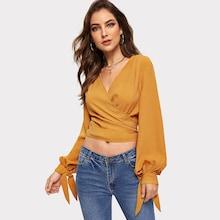 Shein Knot Cuff Surplice Wrap Blouse