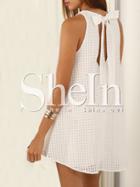Shein White Sleeveless Grid Bow Dress
