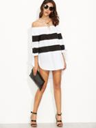 Shein Contrast Striped Off The Shoulder Bow Tie Sleeve Blouse