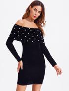 Shein Pearl Embellished Flounce Bardot Dress