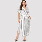 Shein Plus Striped Belted Split Dress