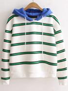 Shein Green Striped Hooded Casual Sweatshirt