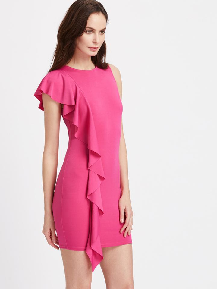 Shein Princess Seam Asymmetric Frill Trim Bodycon Dress