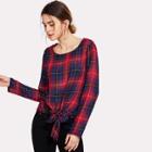 Shein Knot Front Plaid Top