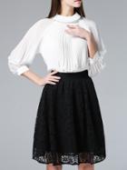 Shein White Color Block Pleated Lace Dress