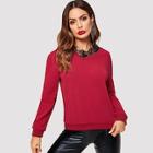 Shein Lace Trim V-neck Pullover