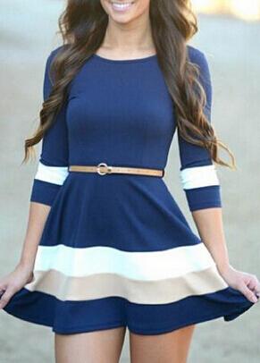 Shein Color-block Half Sleeve Flare Dress