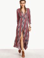 Shein Multicolor V Neck Split Side Long Dress