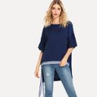Shein Striped Trim Dip Hem Top