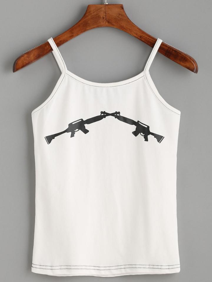 Shein White Gun Print Cami Top