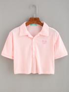 Shein Heart Embroidered Crop Polo Shirt