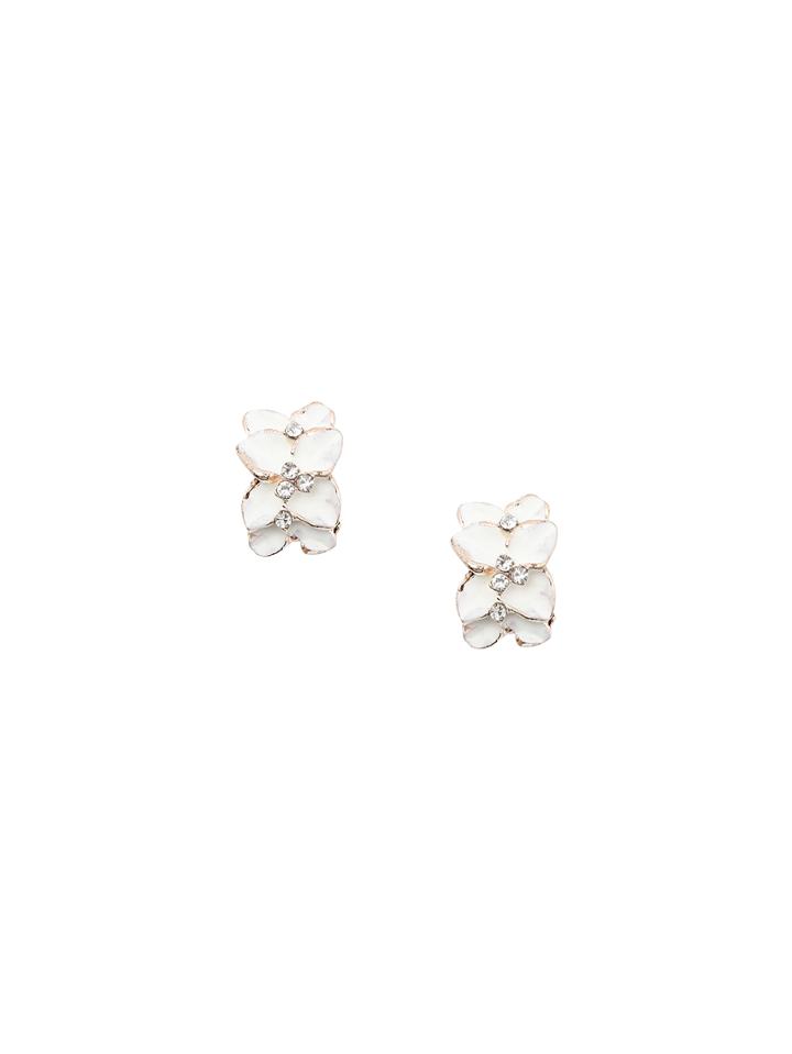 Shein White Sweet Flower Rhinestone Ear Studs