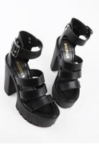 Shein Black Strappy Buckle Ankle Platform Sandals