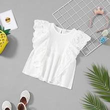 Shein Girls Eyelet Embroidery Ruffle Embellished Blouse