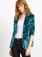 Shein Blue One Button Crushed Velvet Blazer