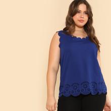 Shein Plus Laser Cut Scalloped Trim Shell Top