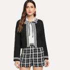 Shein Tie Neck Lettering Tape Detail Tweed Coat