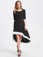 Shein Dip Hem Contrast Trim Mid Calf Dress