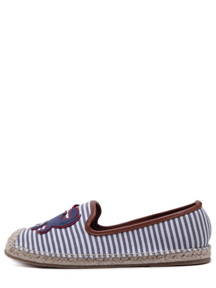 Shein Blue Striped Crab And Shell Patches Espadrille Canvas Flats