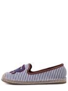 Shein Blue Striped Crab And Shell Patches Espadrille Canvas Flats