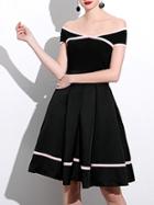 Shein Color Block Off Shoulder Pleated Dress