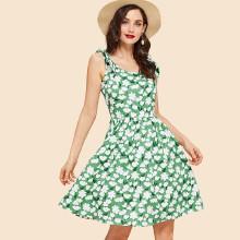 Shein Floral Print Self Tie Dress