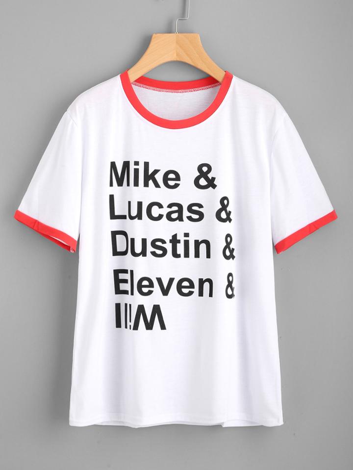 Shein Sentence Print Ringer Tee