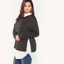 Shein Plus Contrast Collar Mixed Media Tee