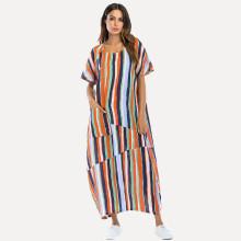 Shein Pocket Front Stripe Longline Dress