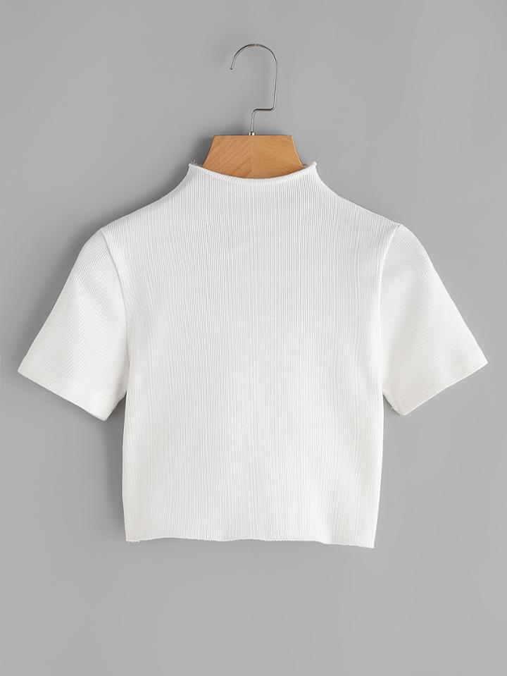 Shein High Neck Ribbed Crop Tee