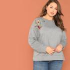 Shein Plus Flower Embroidered Heather Grey Sweatshirt