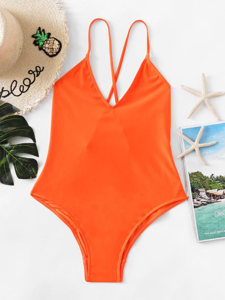 Shein Cross Back Plunge Swimsuit