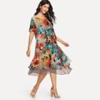 Shein Floral Print Asymmetrical Chiffon Dress