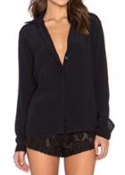 Rosewe Open Back Turndown Collar Black Blouse