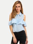 Shein Frill Layered Open Shoulder Blouse