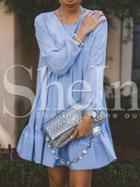 Shein Blue Crew Neck Flounce Dress