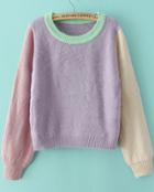 Shein Purple Long Sleeve Knit Crop Loose Sweater