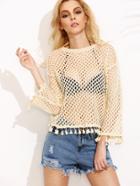 Shein Apricot Tassel Trim Hollow Out Knit Top