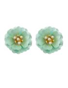Shein Blue Enamel Pearl Flower Stud Earrings