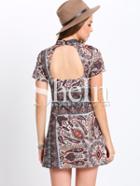 Shein Multicolor Mock Neck Backless Vintage Shift Dress