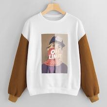 Shein Figure Print Contrast Shearling Sweatshirt